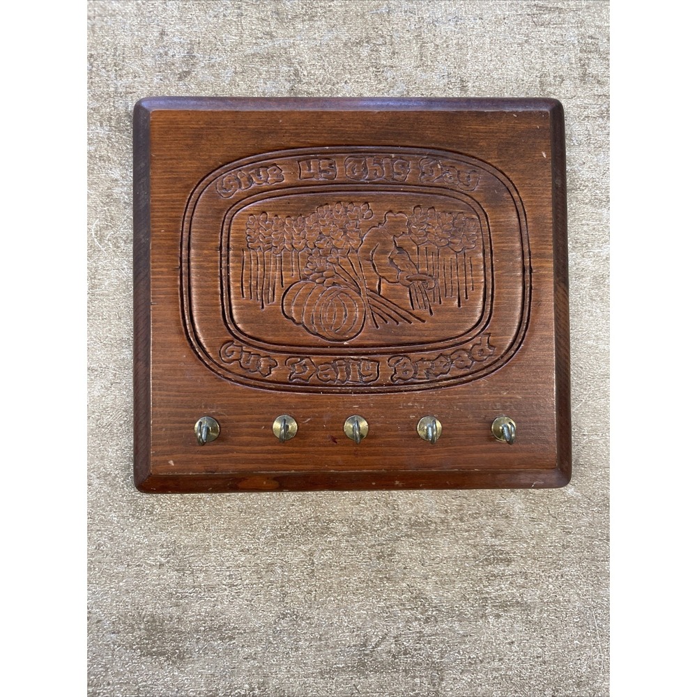Wood Key Hanger Plaque Give Us This Day Our Daily Bread Vintage Cottagecore